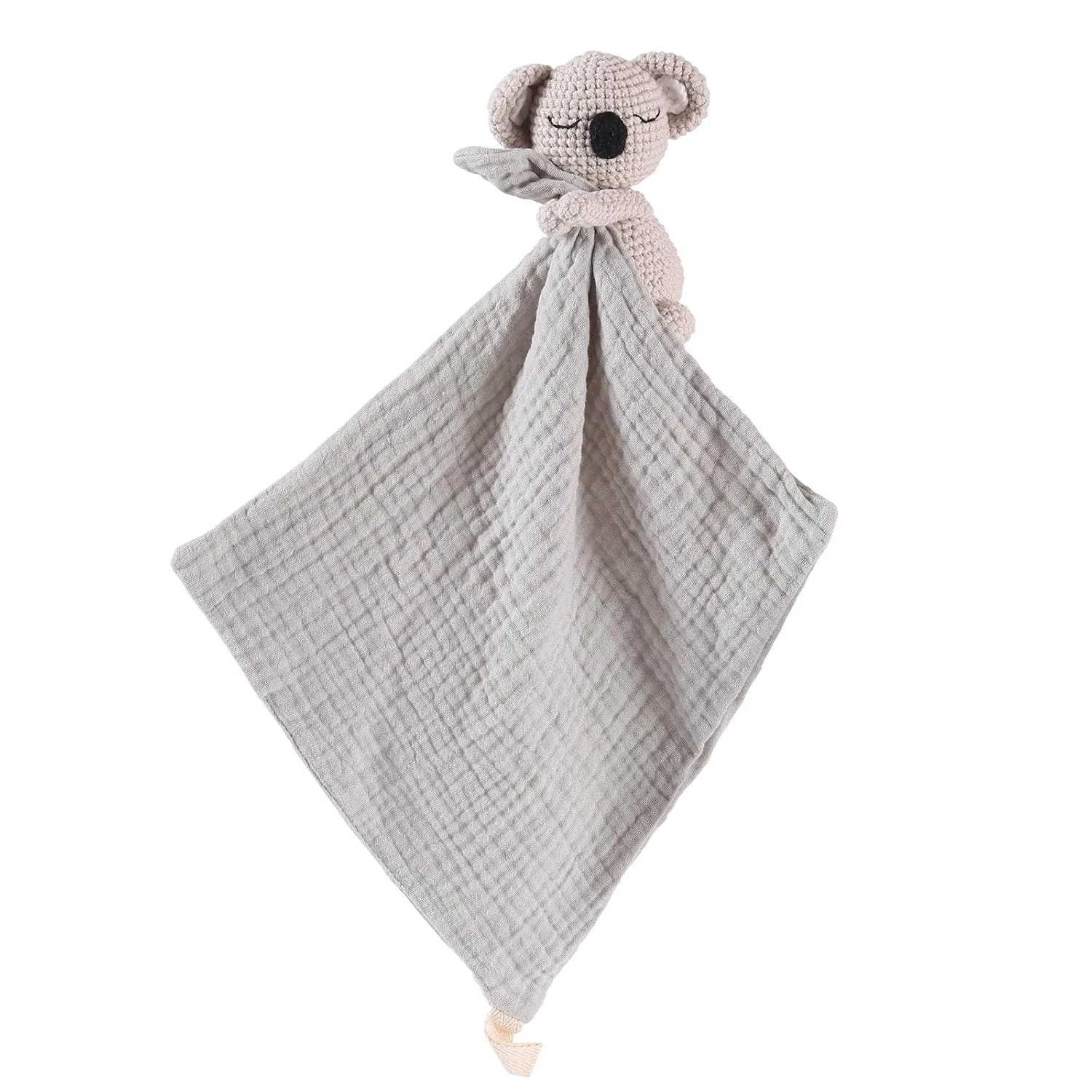 Hand Knit Koala Baby Blanket - Cute Educational Plush Doll and Baby Rattle, Soothing Toy.