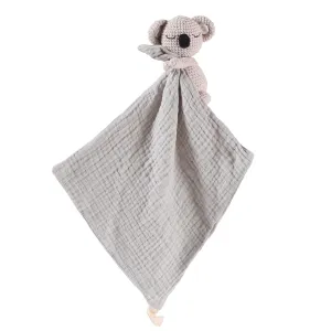 Hand Knit Koala Baby Blanket - Cute Educational Plush Doll and Baby Rattle, Soothing Toy.