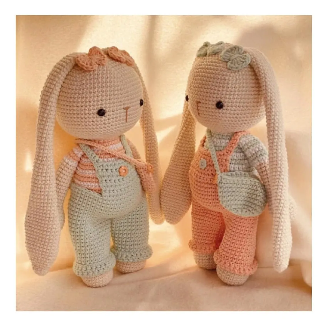 Handmade Knitted Amigurumi Bunny, Crochet Bunny, Classic Long Eared Bunny Toy, Amigurumi Rabbit, Bunny Doll Skinny Knit Crochet Kids Toddler Sleeping Toy, Baby Gifts (Blue pants)