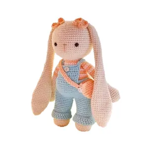 Handmade Knitted Amigurumi Bunny, Crochet Bunny, Classic Long Eared Bunny Toy, Amigurumi Rabbit, Bunny Doll Skinny Knit Crochet Kids Toddler Sleeping Toy, Baby Gifts (Blue pants)