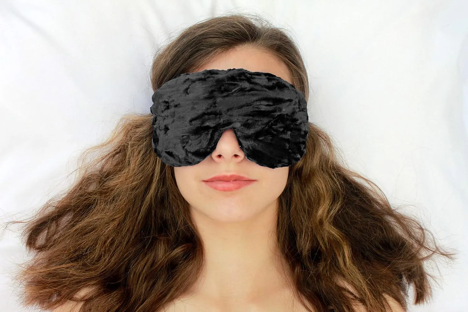 Handmade Opulence Eye Mask Pillow - Weighted Flaxseed Fill, Unscented, Satin & Velvet, Adjustable Strap - Ideal for Meditation & Restful Sleep - Black - TEMF-BK