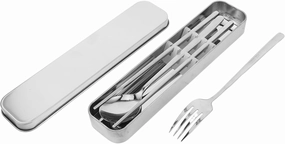 Happyyami 1Set Portable Stainless Steel Cutlery Set with Case Reusable Trip Silverware Set Including Chopsticks Spoon and Fork for Outdoor Dining Picnics and Lunch the Go