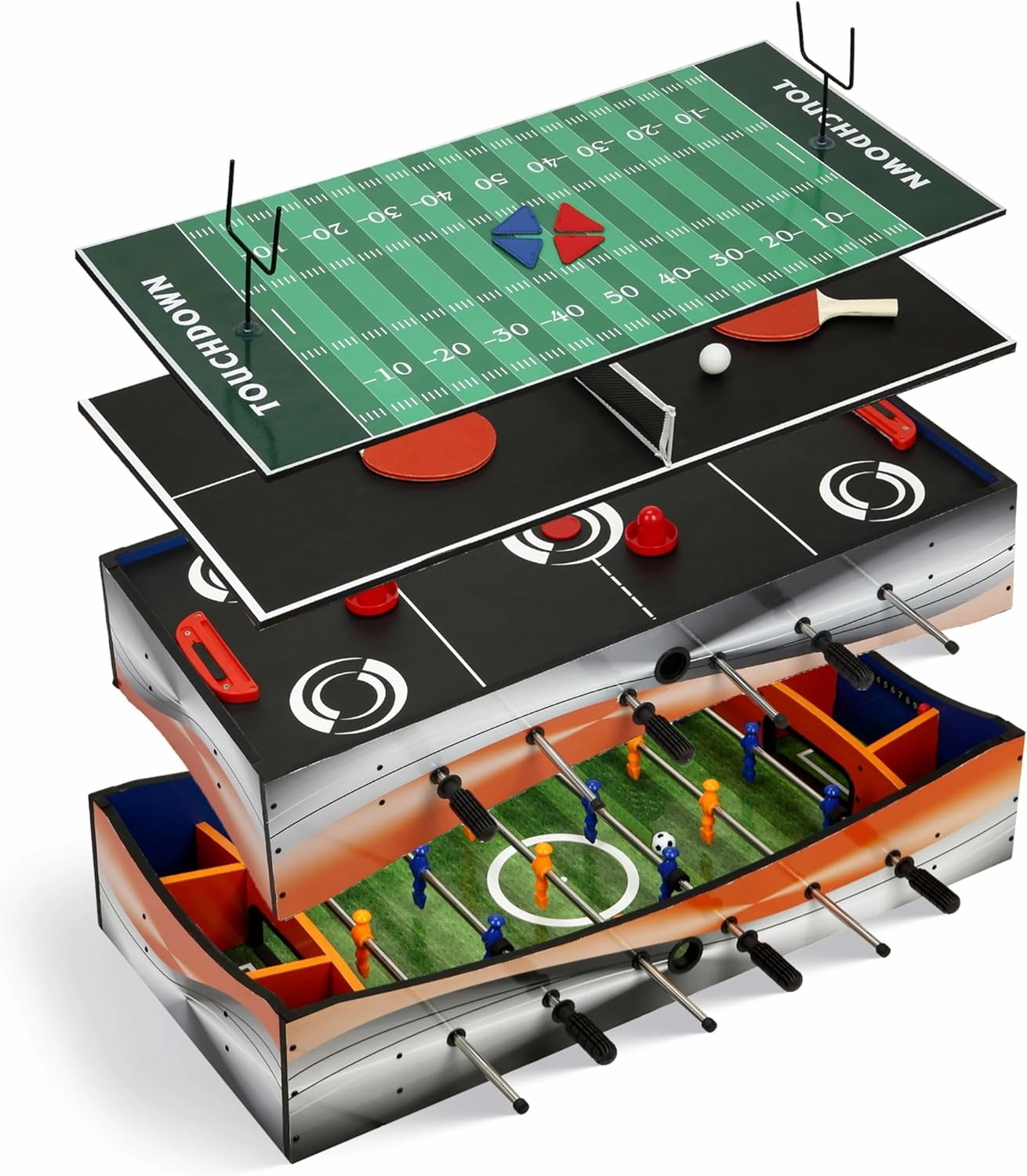 Hathaway Revolver 4 in 1 Multi Game Tabletop - 40-in Tabletop Games Set with Ping Pong, Glide Hockey, Finger Football, and Foosball Table for Kids and Adults - Multi Game Table with Full Accessories