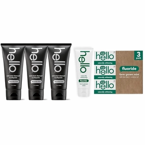 Hello Activated Charcoal Toothpaste, Fluoride Free with Activated Charcoal & Naturally Whitening Fluoride Toothpaste, Natural Peppermint Flavor and Tea Tree Oil, Peroxide Free, Gluten Free