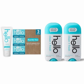 Hello Antiplaque Toothpaste, Fluoride Free for Teeth Whitening with Natural Peppermint Flavor & Activated Charcoal Fresh and Clean Deodorant for Women   Men, Aluminum Free, Baking Soda Free