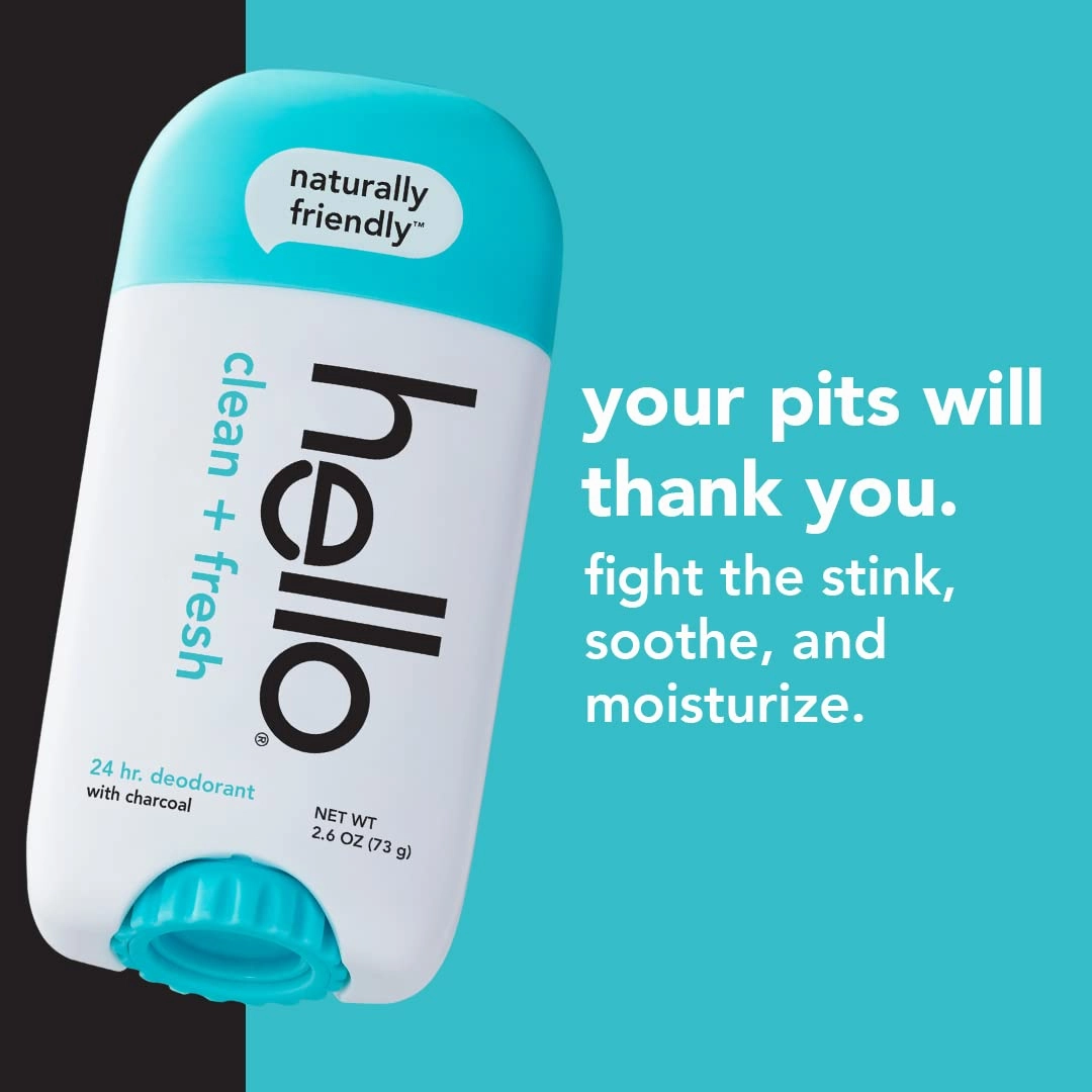 Hello Antiplaque Toothpaste, Fluoride Free for Teeth Whitening with Natural Peppermint Flavor & Activated Charcoal Fresh and Clean Deodorant for Women   Men, Aluminum Free, Baking Soda Free