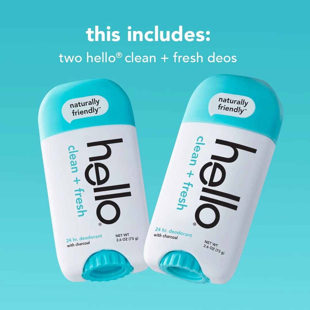 Hello Antiplaque Toothpaste, Fluoride Free for Teeth Whitening with Natural Peppermint Flavor & Activated Charcoal Fresh and Clean Deodorant for Women   Men, Aluminum Free, Baking Soda Free