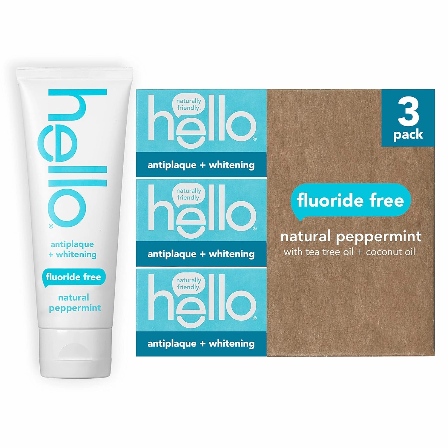 Hello Antiplaque Toothpaste, Fluoride Free for Teeth Whitening with Natural Peppermint Flavor & Activated Charcoal Fresh and Clean Deodorant for Women   Men, Aluminum Free, Baking Soda Free