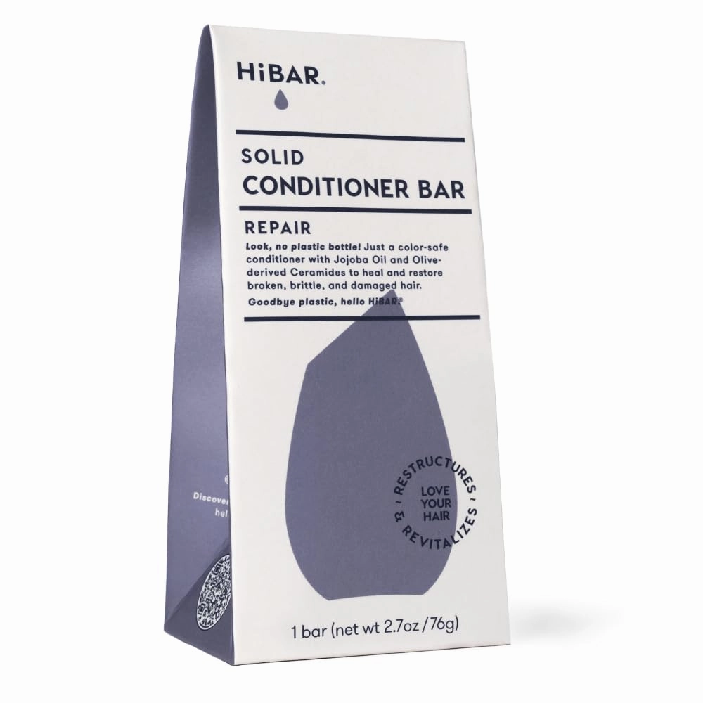 HiBAR - Repair Conditioner Bar - For Damaged, Broken, Brittle Hair - Restore & Nourish - With Quinoa Protein & Jojoba Oil - Plastic-Free - Soap, Paraben & Sulfate-Free -Color Safe & Vegan -1 Solid Bar