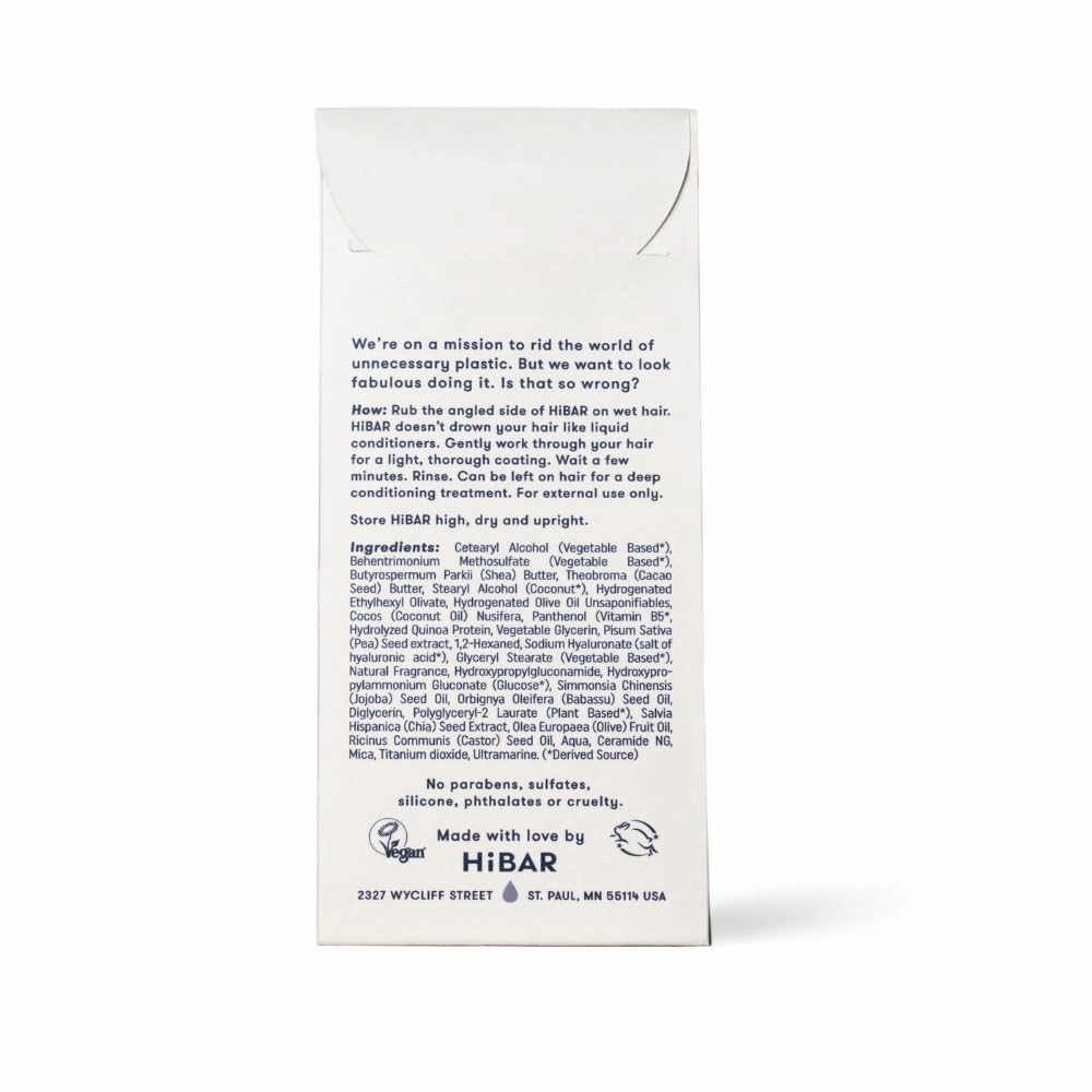 HiBAR - Repair Conditioner Bar - For Damaged, Broken, Brittle Hair - Restore & Nourish - With Quinoa Protein & Jojoba Oil - Plastic-Free - Soap, Paraben & Sulfate-Free -Color Safe & Vegan -1 Solid Bar