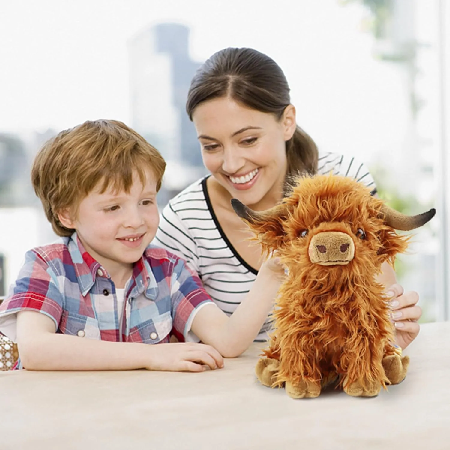 Highland Cow Stuffed Animal Realistic Scottish Cow Plush Toy Soft Farm Animal Cattle Plushie Doll Present for Adults Kids Boys Girls (Brown Cow, 10.8 Inch)