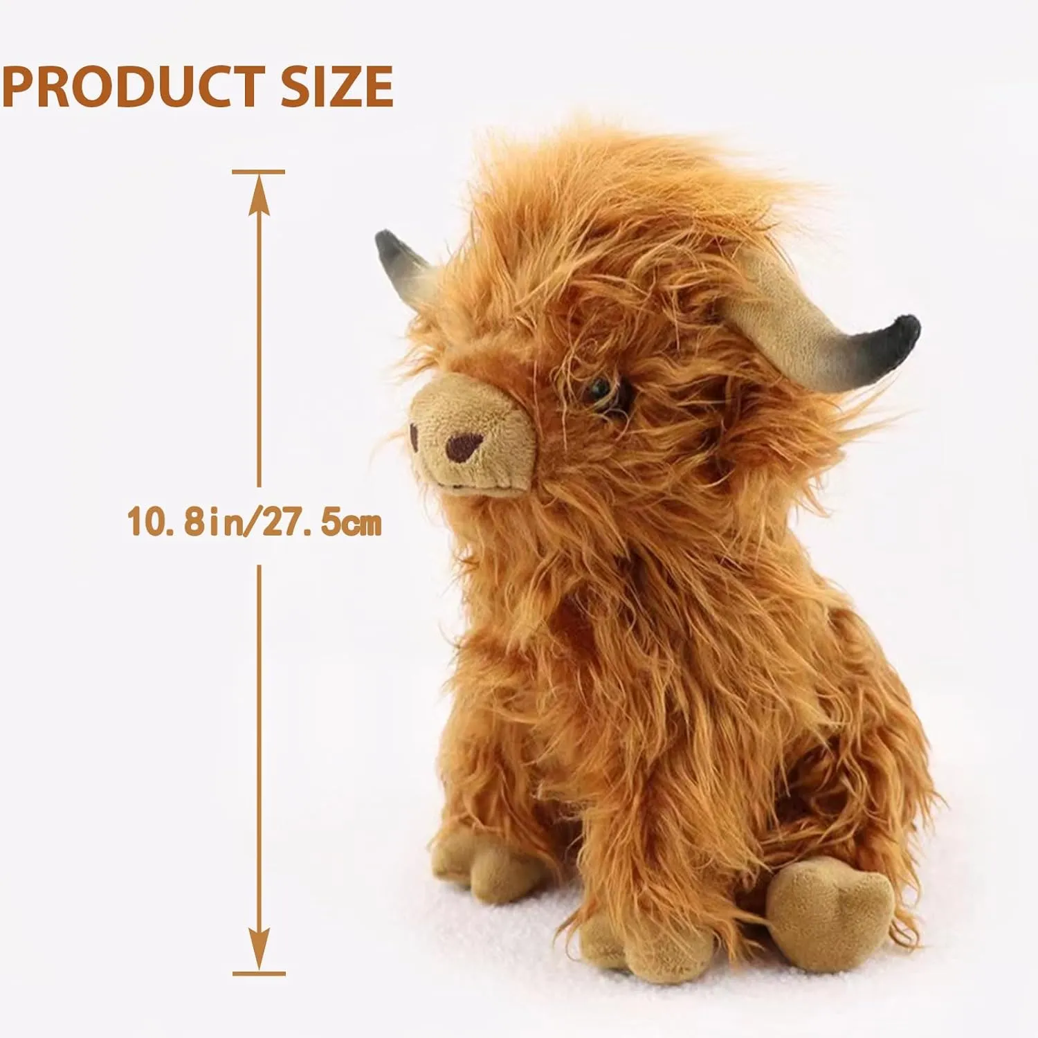 Highland Cow Stuffed Animal Realistic Scottish Cow Plush Toy Soft Farm Animal Cattle Plushie Doll Present for Adults Kids Boys Girls (Brown Cow, 10.8 Inch)