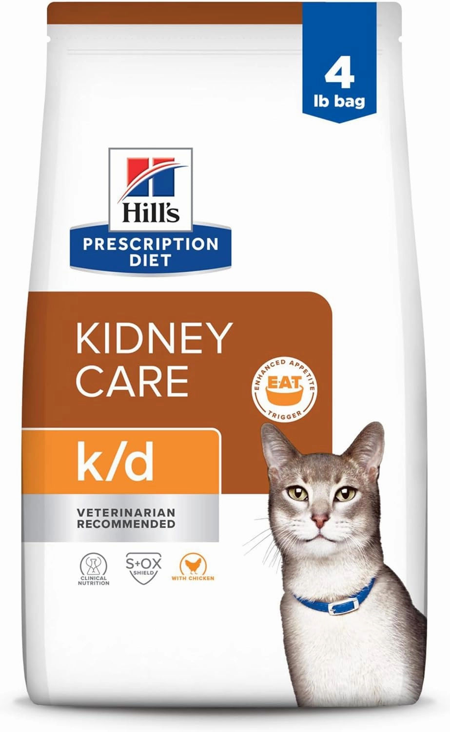 Hill's Prescription Diet k/d Kidney Care with Chicken Dry Cat Food , Veterinary Diet, 4 lb. Bag