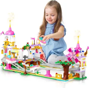 HOGOKIDS Friend Roller Coaster Building Set - 711 Pieces Girls Amusement Building Block Kit STEM Playground Park Pink Construction Birthday Gift Toys for Kids Girls Boys Aged 6 7 8 9 10 11