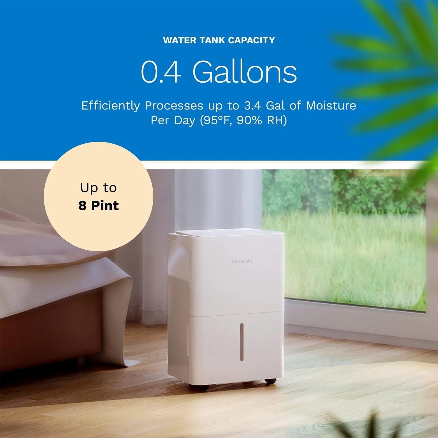 hOmeLabs 1,000 Sq. Ft Portable Wi-Fi Dehumidifier – 8 Pint, Ultra Quiet & Compact for Home, Bedroom, Bathroom & Office – Smart Humidity Control with Drain Hose Included