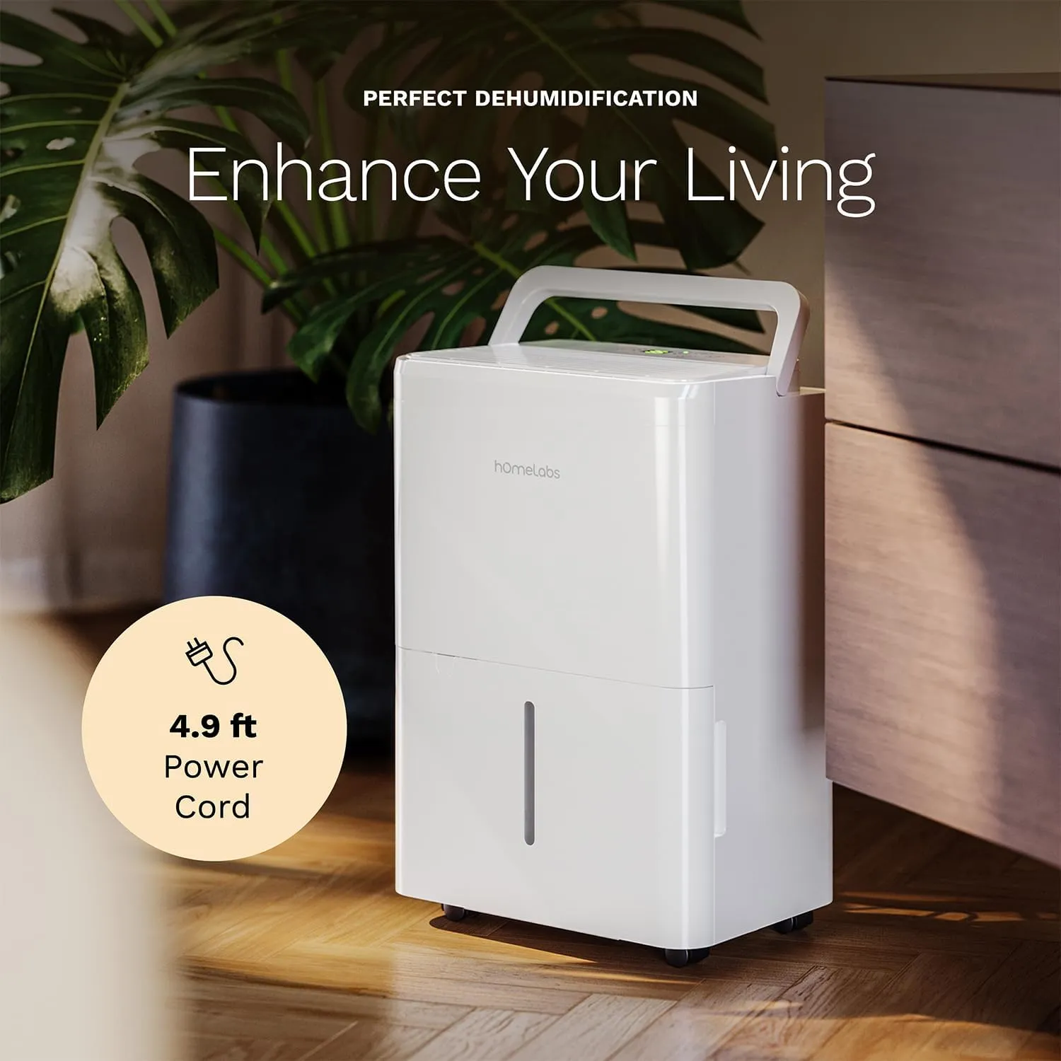hOmeLabs 1,000 Sq. Ft Portable Wi-Fi Dehumidifier – 8 Pint, Ultra Quiet & Compact for Home, Bedroom, Bathroom & Office – Smart Humidity Control with Drain Hose Included