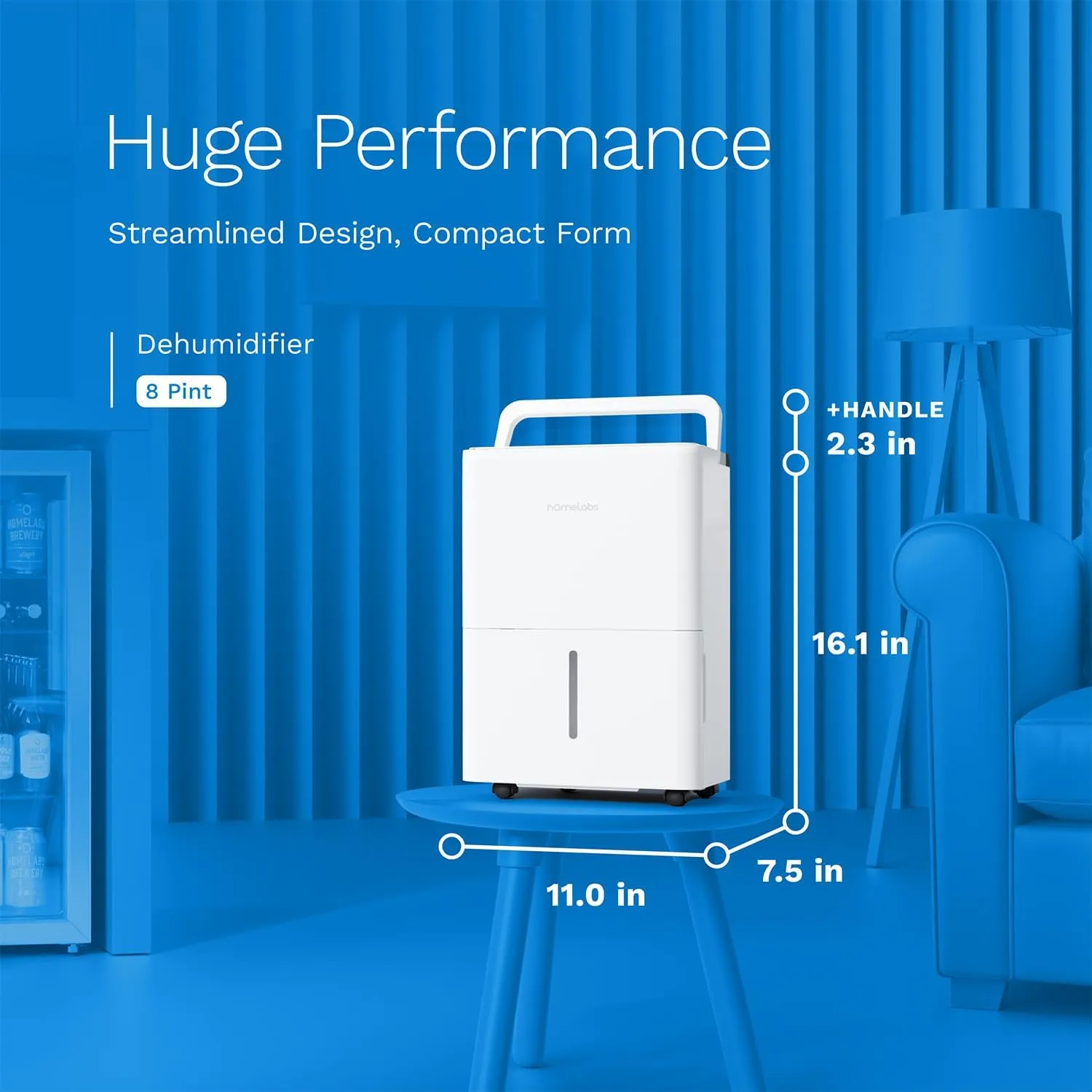hOmeLabs 1,000 Sq. Ft Portable Wi-Fi Dehumidifier – 8 Pint, Ultra Quiet & Compact for Home, Bedroom, Bathroom & Office – Smart Humidity Control with Drain Hose Included