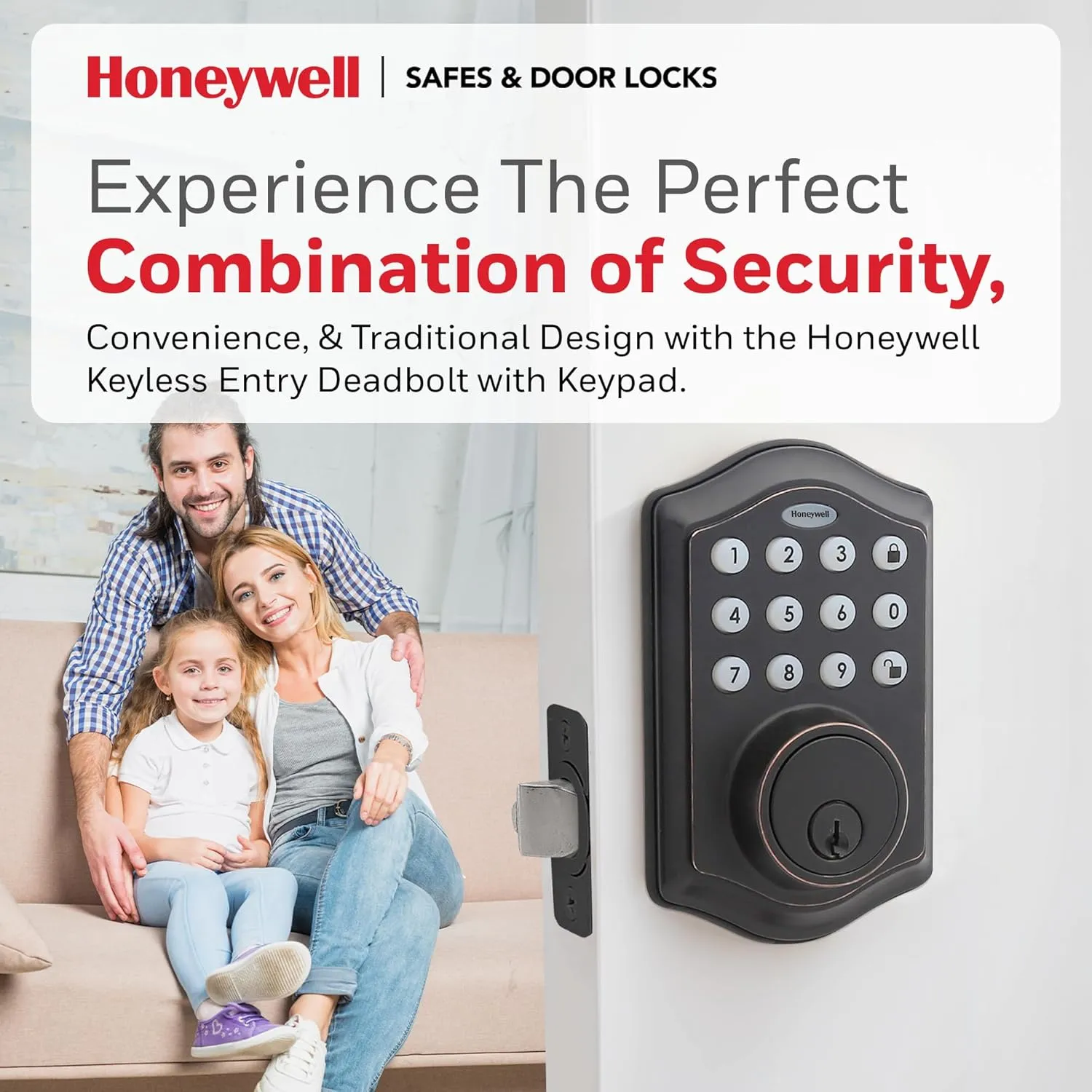 Honeywell Safes & Door Locks - Keyless Entry Door Lock with Smart Electronic Keypad Deadbolt - Easy Installation & 50 Different Pin Codes - Auto Lock - Oil Rubbed Bronze - 2.9 x 2 x 6.2 in - 8712409