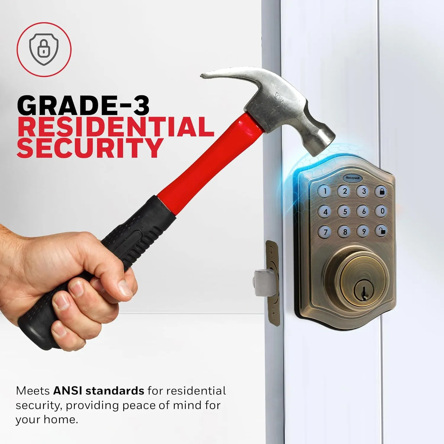 Honeywell Safes & Door Locks - Keyless Entry Door Lock with Smart Electronic Keypad Deadbolt - Easy Installation & 50 Different User Pin Codes - Auto Lock - Antique Brass - 2.9 x 2 x 6.2 in - 8712109