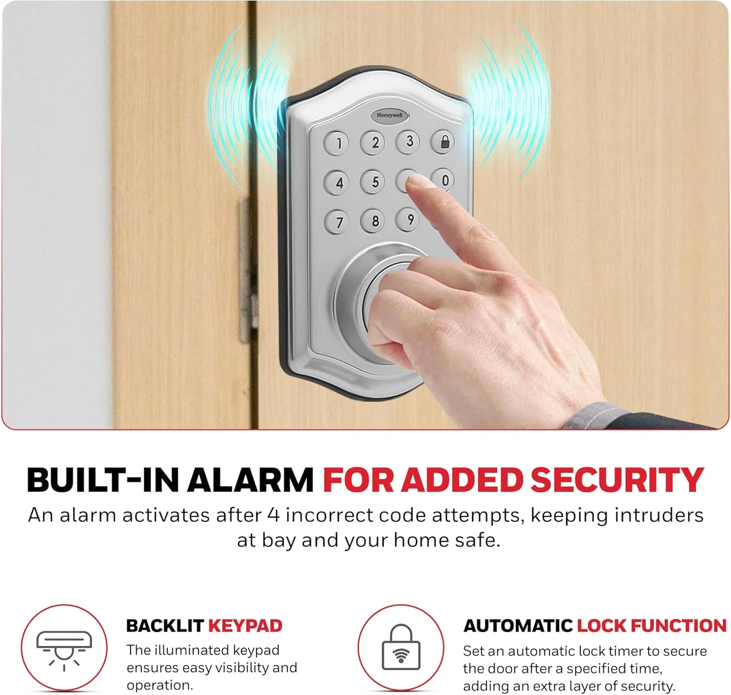 Honeywell Safes & Door Locks - Keyless Entry Door Lock with Smart Electronic Keypad Deadbolt - Easy Installation & 50 Different User Pin Codes - Auto Lock - Satin Nickel - 2.9 x 2 x 6.2 in - 8712309
