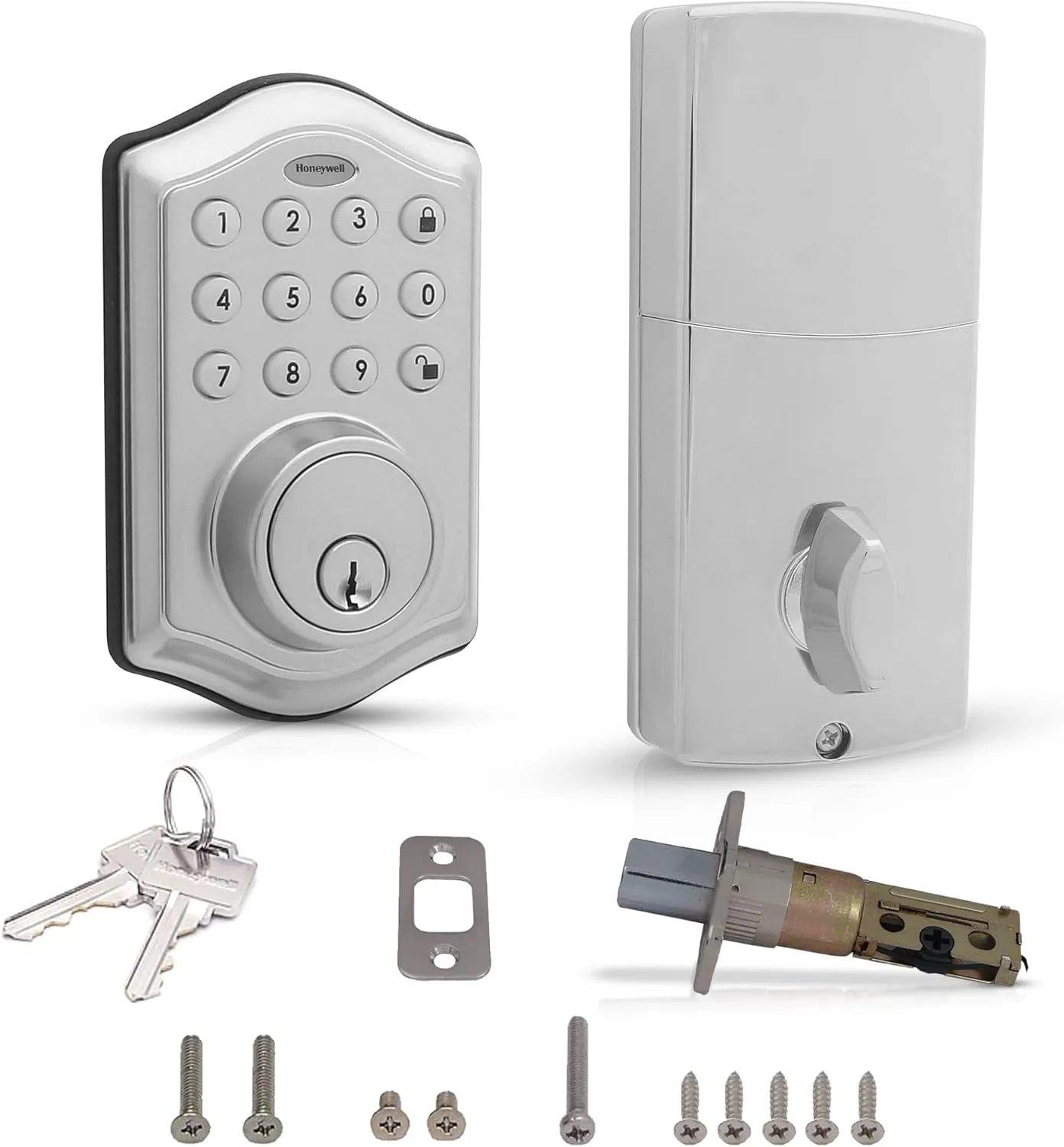 Honeywell Safes & Door Locks - Keyless Entry Door Lock with Smart Electronic Keypad Deadbolt - Easy Installation & 50 Different User Pin Codes - Auto Lock - Satin Nickel - 2.9 x 2 x 6.2 in - 8712309