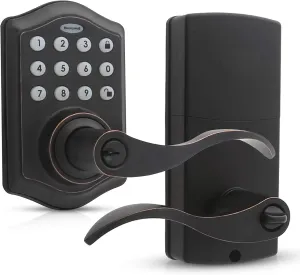 Honeywell Safes & Door Locks - Keyless Entry Lever Door Lock Handle with Electronic Keypad - Easy to Install Front Door Lock with 50 User Pin Codes - Oil Rubed Bronze, 6.5 x 8.8 x 9 in - 8734401