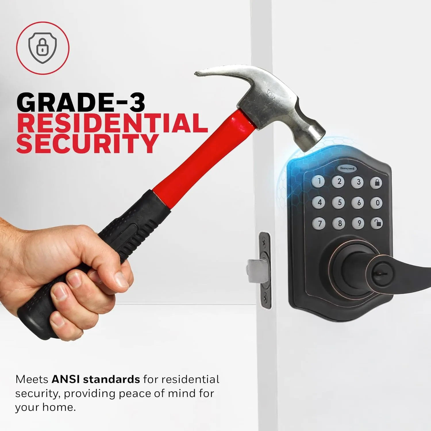 Honeywell Safes & Door Locks - Keyless Entry Lever Door Lock Handle with Electronic Keypad - Easy to Install Front Door Lock with 50 User Pin Codes - Oil Rubed Bronze, 6.5 x 8.8 x 9 in - 8734401