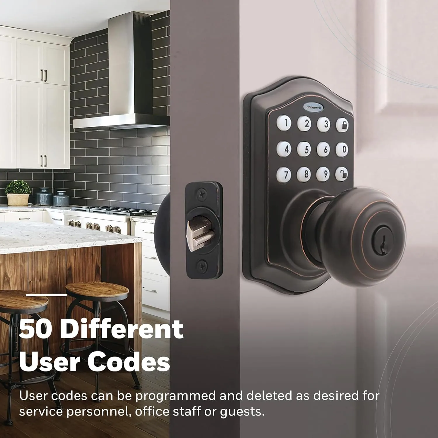 Honeywell Safes & Door Locks - Keyless Entry Smart Electronic Door Knob Lock with Digital Keypad - 50 Different User Pin Codes - Auto Lock & 1 Touch Locking - Oil Rubbed Bronze, 6.5x8.8x9 in - 8732401