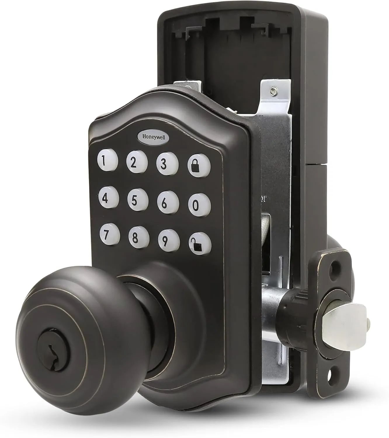 Honeywell Safes & Door Locks - Keyless Entry Smart Electronic Door Knob Lock with Digital Keypad - 50 Different User Pin Codes - Auto Lock & 1 Touch Locking - Oil Rubbed Bronze, 6.5x8.8x9 in - 8732401