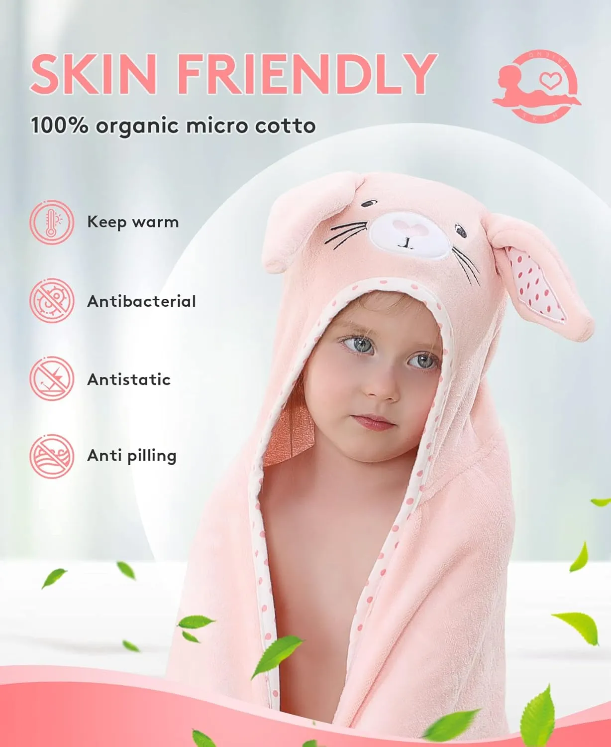 Hooded Towel for Kids 100% Cotton Ultra Soft with Unique Animal Design Large for Infants 3-10 Years (Bunny)