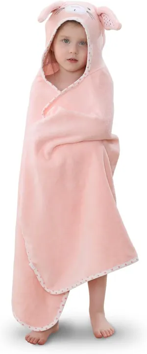 Hooded Towel for Kids 100% Cotton Ultra Soft with Unique Animal Design Large for Infants 3-10 Years (Bunny)