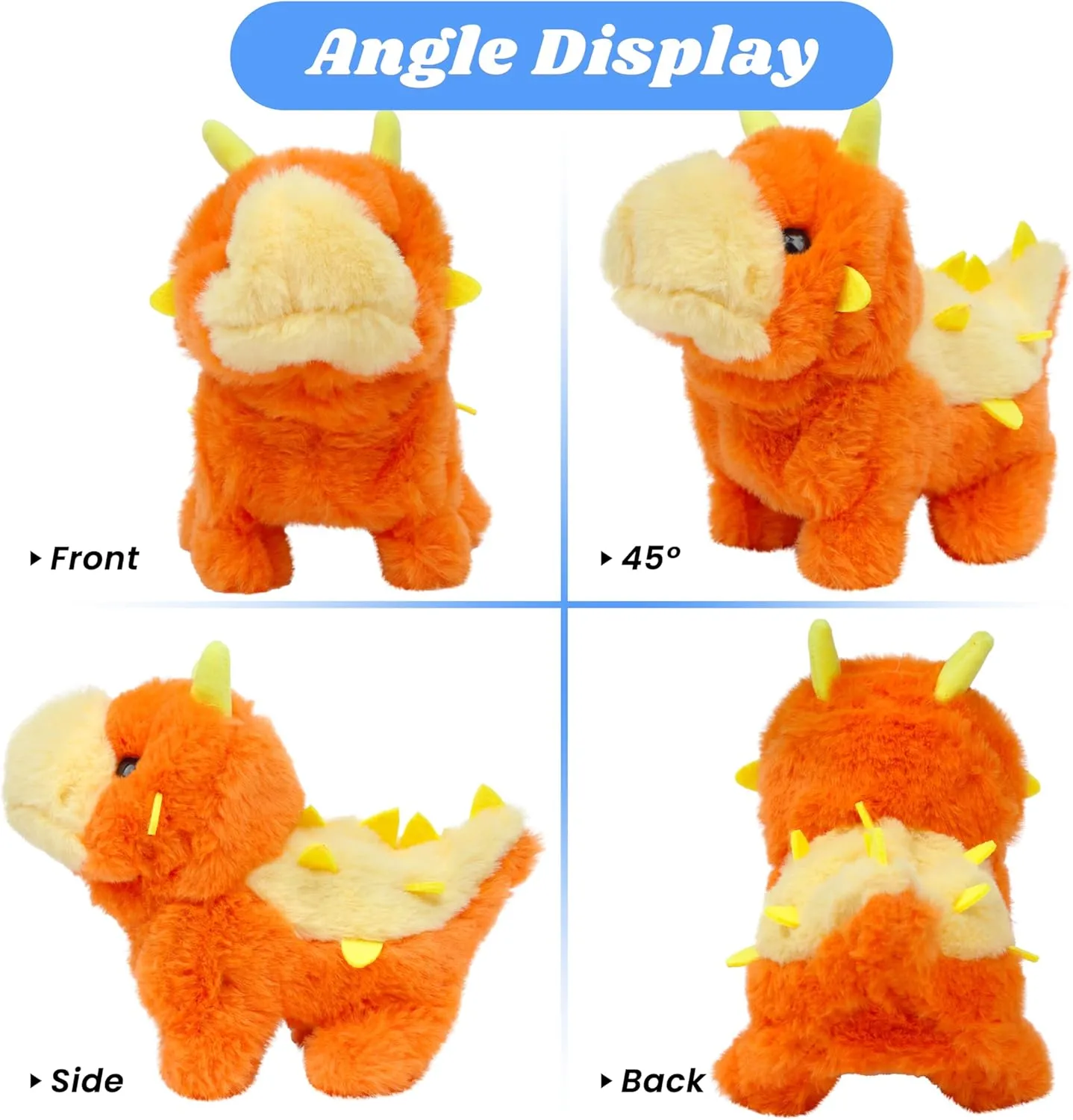 Hopearl Walking Dinosaur Interactive Electronic Pet Plush Toy Stegosaurus Roaring and Moving Animated Nodding Head Gifts for Toddlers Birthday, Orange, 8''