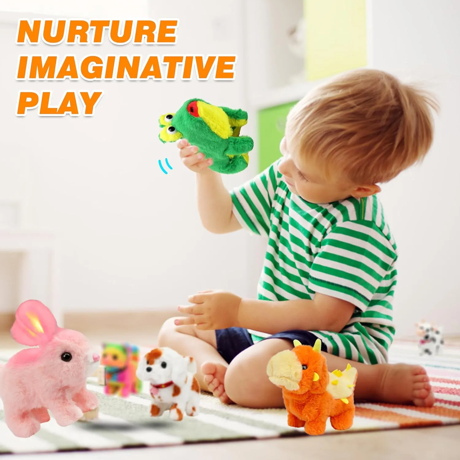 Hopearl Walking Dinosaur Interactive Electronic Pet Plush Toy Stegosaurus Roaring and Moving Animated Nodding Head Gifts for Toddlers Birthday, Orange, 8''