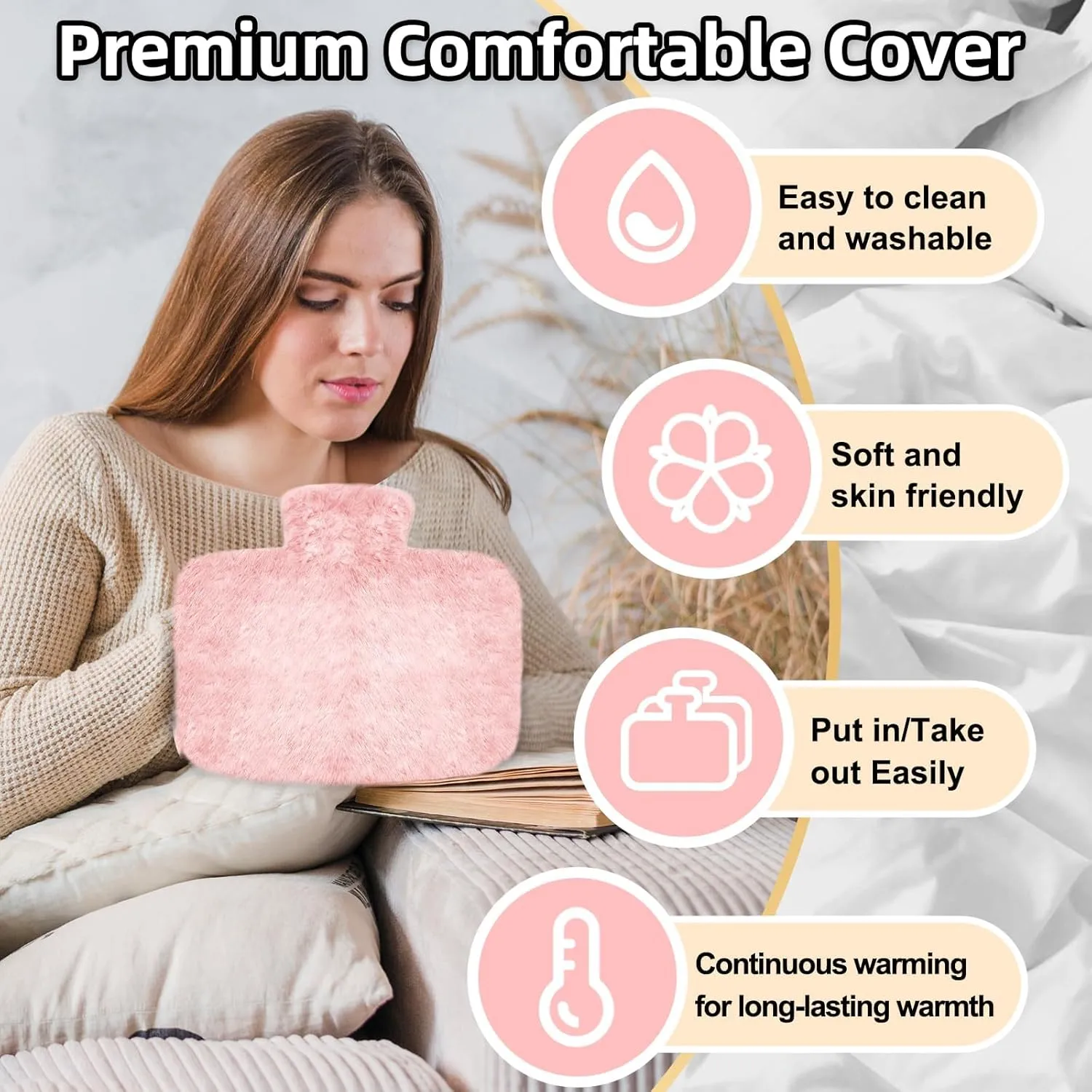 Hot Water Bottle Hot Water Bag with Soft Cover, 1500 ML, Ideal for Winter Bed Hand Warmer, Back, Neck and Shoulders Pain Relief, Birthday, Christmas Gifts for Kids, and Adults