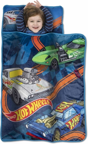 Hot Wheels Race Car Toddler Nap Mat - Includes Pillow & Plush Blanket – Great for Boys and Girls Napping at Daycare, Preschool, Or Kindergarten - Fits Sleeping Toddlers and Young Children