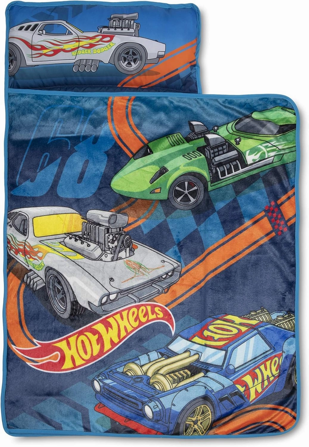 Hot Wheels Race Car Toddler Nap Mat - Includes Pillow & Plush Blanket – Great for Boys and Girls Napping at Daycare, Preschool, Or Kindergarten - Fits Sleeping Toddlers and Young Children