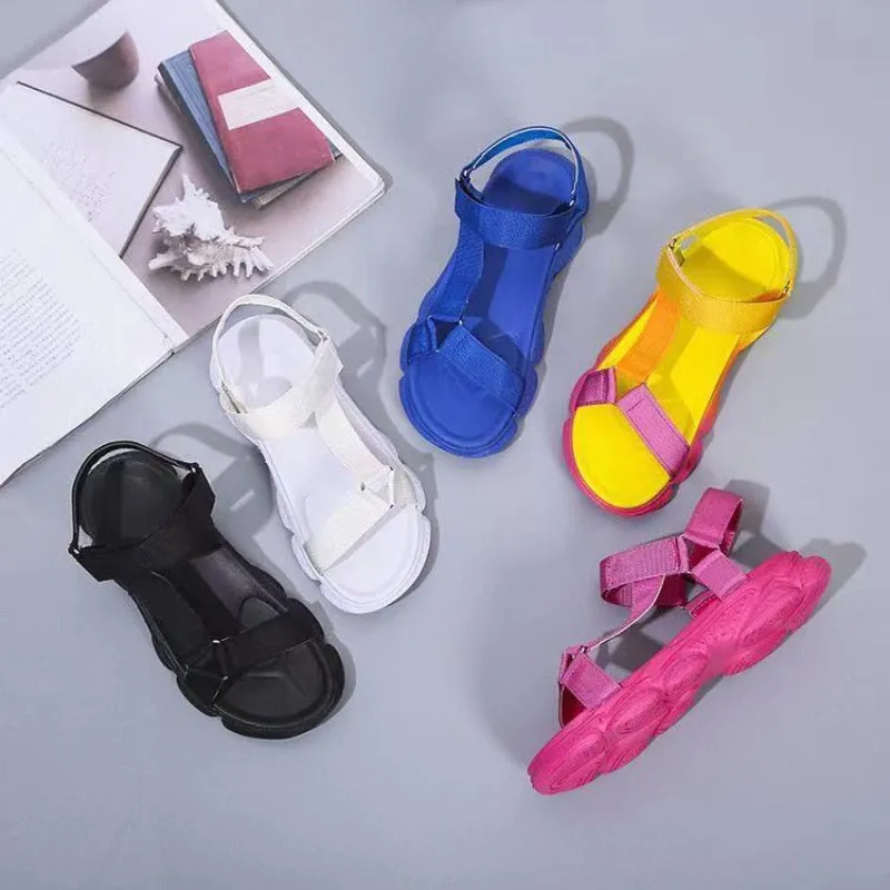 hulianfu Women's Sandals Fashion Casual Round Toe Flat Shoes Colorful Platform Comfort Roman Sandals Sandalia Ortopedica Feminina