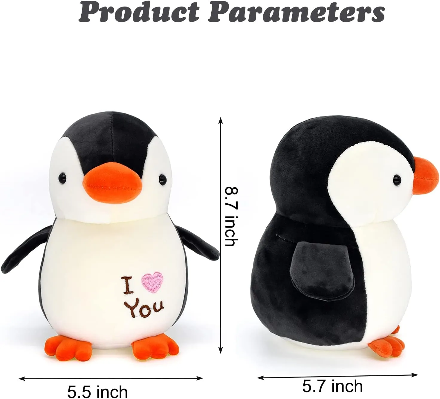HWD 8.7 Inch Soft Stuffed Penguin Dolls, Stuffed Animals Toys, Gifts for Kids Toddlers Birthday Christmas Day (Black)