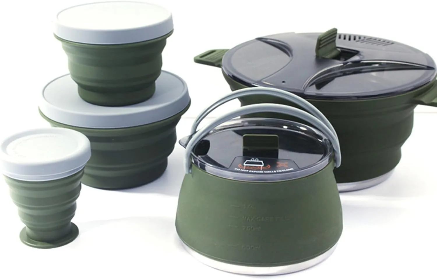 HXBER Folding Pot Set Portable Cooking Set Collapsible Cookware Set Outdoor Camping Cookware Set Compact