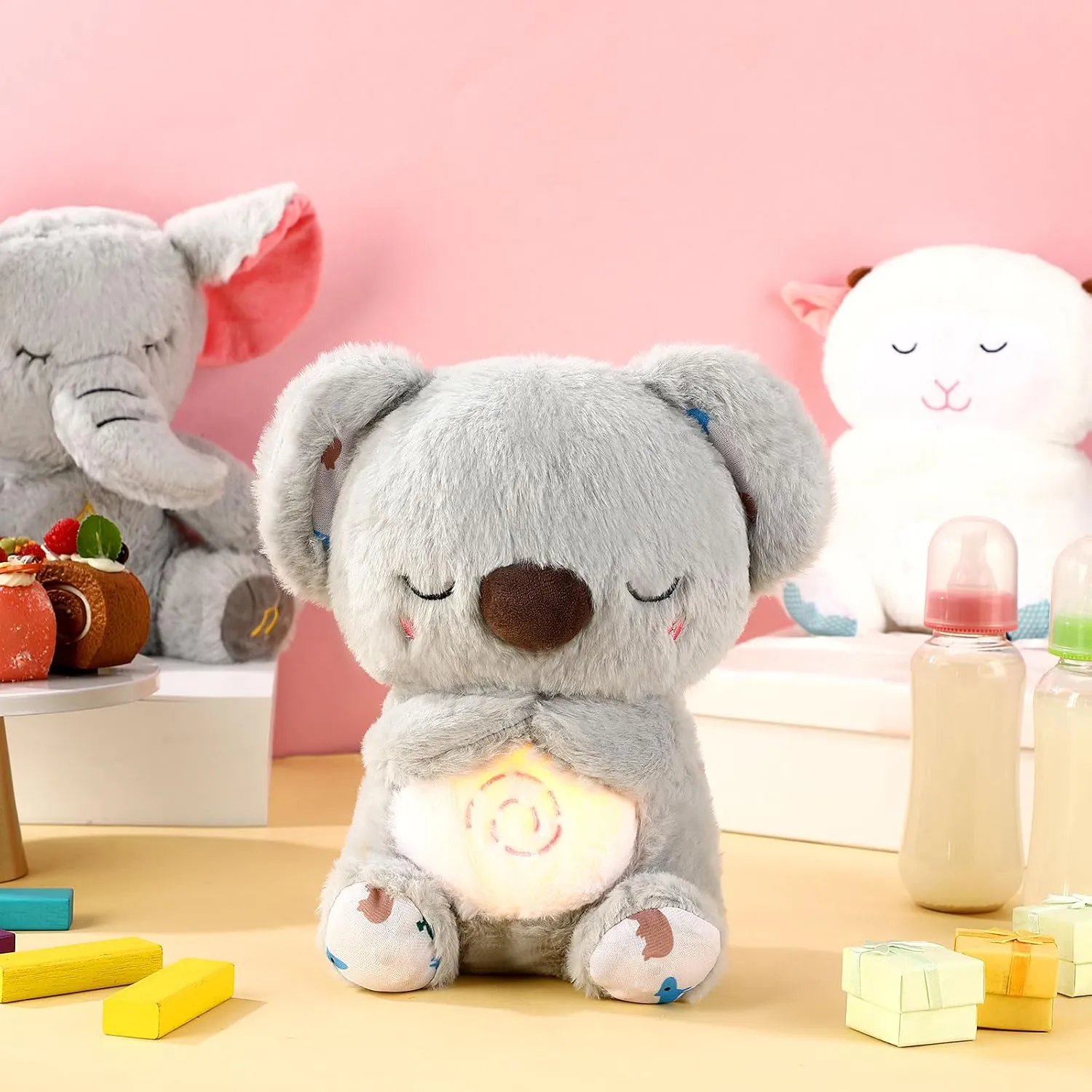 HyDren Breathing Stuffed Animal 9 inch Calming Soothers for Sleep Heartbeat Plush for Anxiety with Music Lights and Rhythmic Breathing Motion Anxiety Relief Portable Plush Sound Machine(Koala Bear)