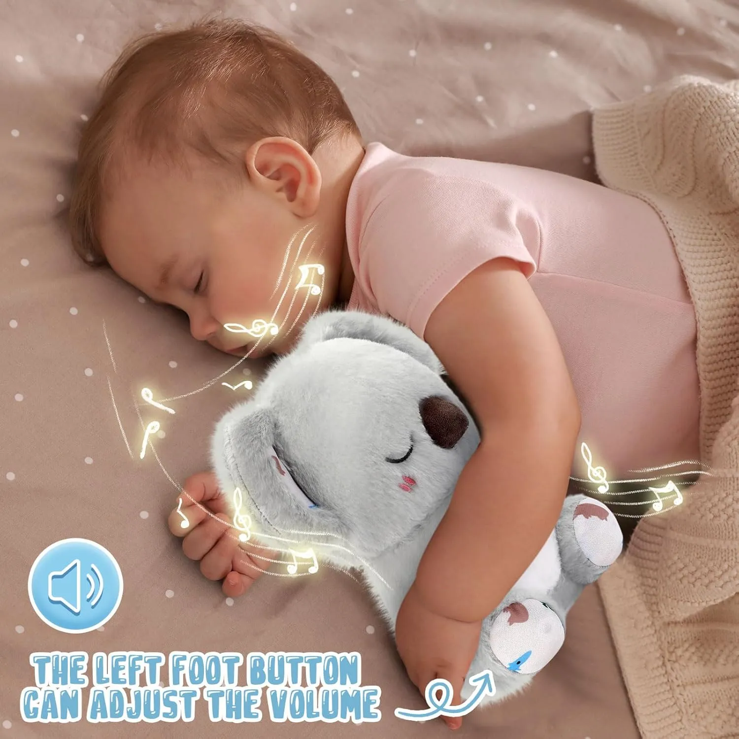 HyDren Breathing Stuffed Animal 9 inch Calming Soothers for Sleep Heartbeat Plush for Anxiety with Music Lights and Rhythmic Breathing Motion Anxiety Relief Portable Plush Sound Machine(Koala Bear)