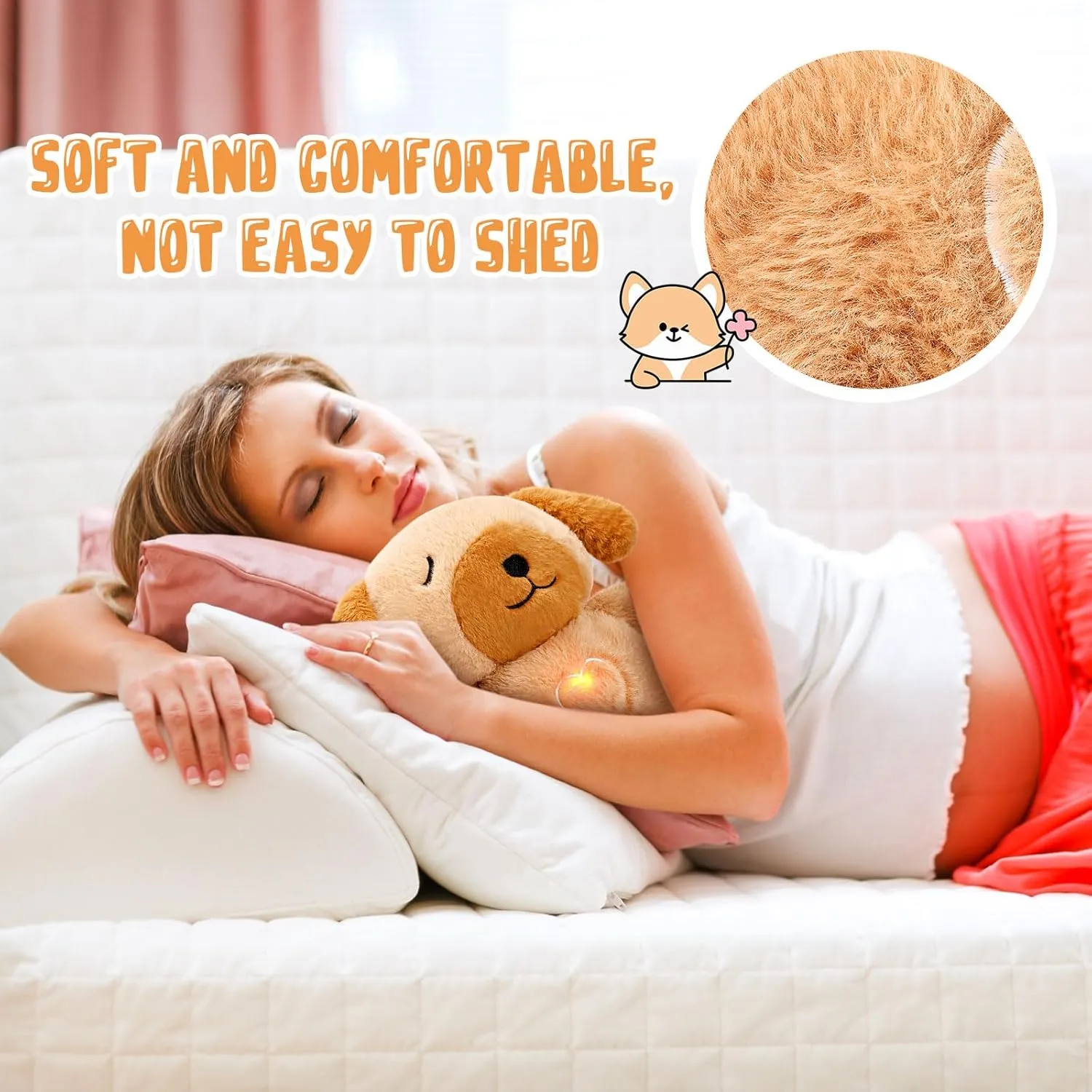HyDren Breathing Stuffed Animal 9 inch Calming Soothers for Sleep Heartbeat Plush for Anxiety with Music Lights and Rhythmic Breathing Motion Anxiety Relief Portable Plush Sound Machine(Puppy)
