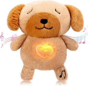 HyDren Breathing Stuffed Animal 9 inch Calming Soothers for Sleep Heartbeat Plush for Anxiety with Music Lights and Rhythmic Breathing Motion Anxiety Relief Portable Plush Sound Machine(Puppy)