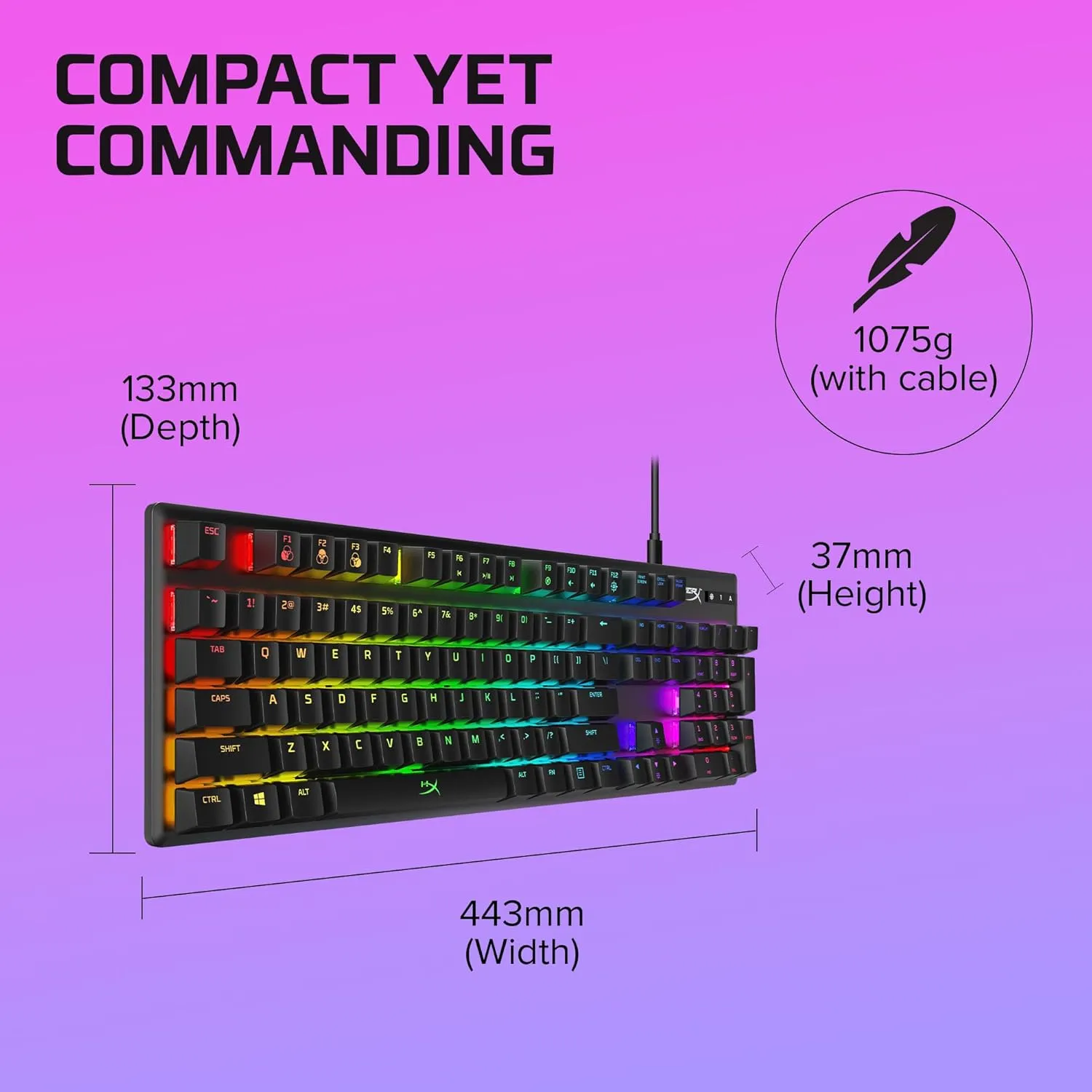 HyperX Alloy Origins - Mechanical Gaming Keyboard, Software-Controlled Light & Macro Customization, Compact Form Factor, RGB LED Backlit - Tactile HyperX Aqua Switch,Black