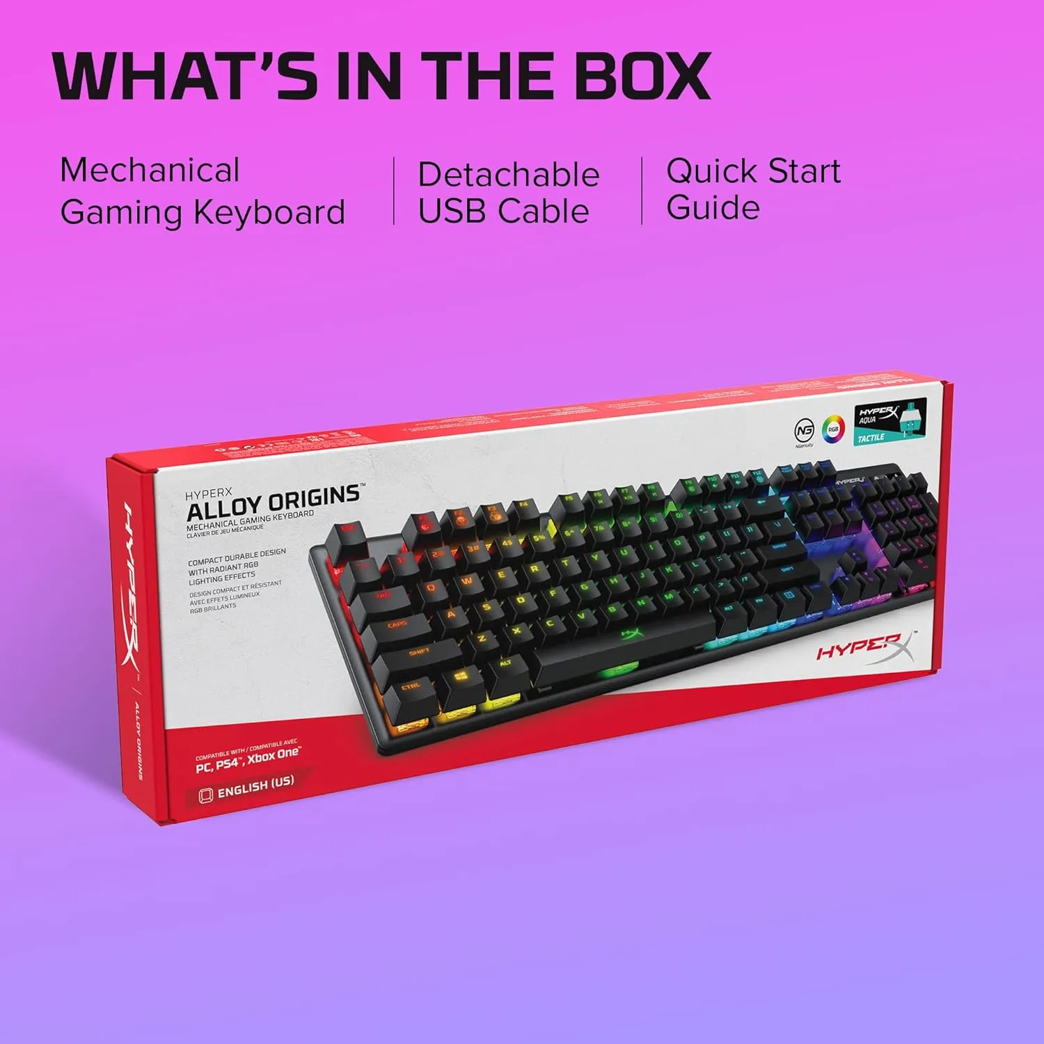 HyperX Alloy Origins - Mechanical Gaming Keyboard, Software-Controlled Light & Macro Customization, Compact Form Factor, RGB LED Backlit - Tactile HyperX Aqua Switch,Black