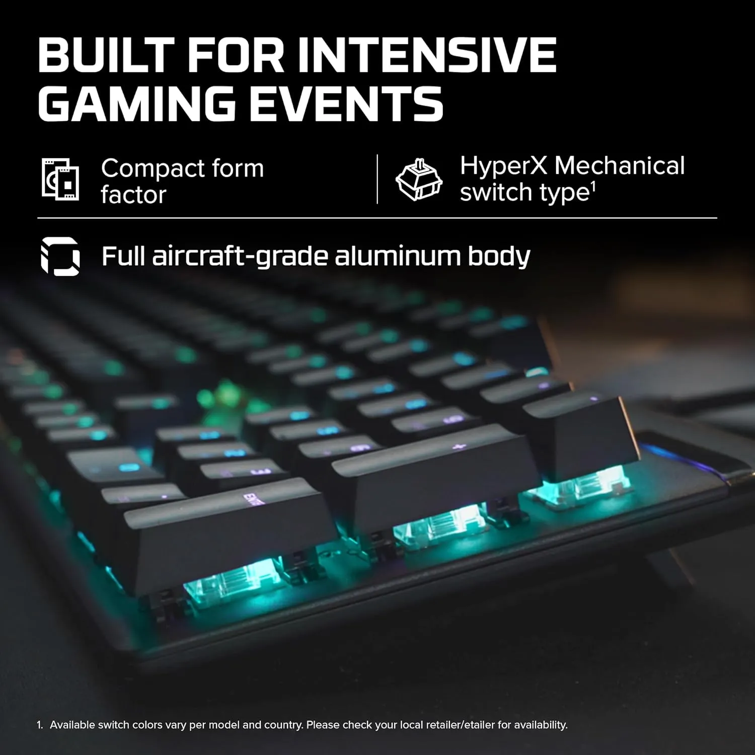 HyperX Alloy Origins - Mechanical Gaming Keyboard, Software-Controlled Light & Macro Customization, Compact Form Factor, RGB LED Backlit - Tactile HyperX Aqua Switch,Black