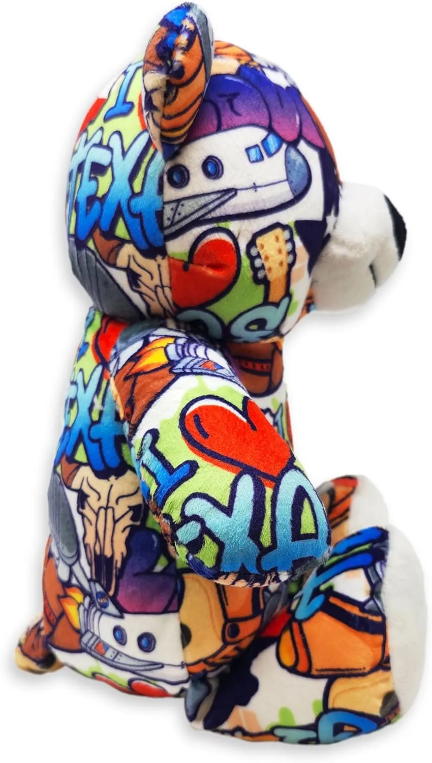 I Love Texas Graffiti Teddy Bear Eco Friendly Stuffed Animal; Cuddly Soft Velboa Plush Animal for Kids 3 Years Old to Adults; Child-Safe Embroidered Face Details (10" Tall When Seated)