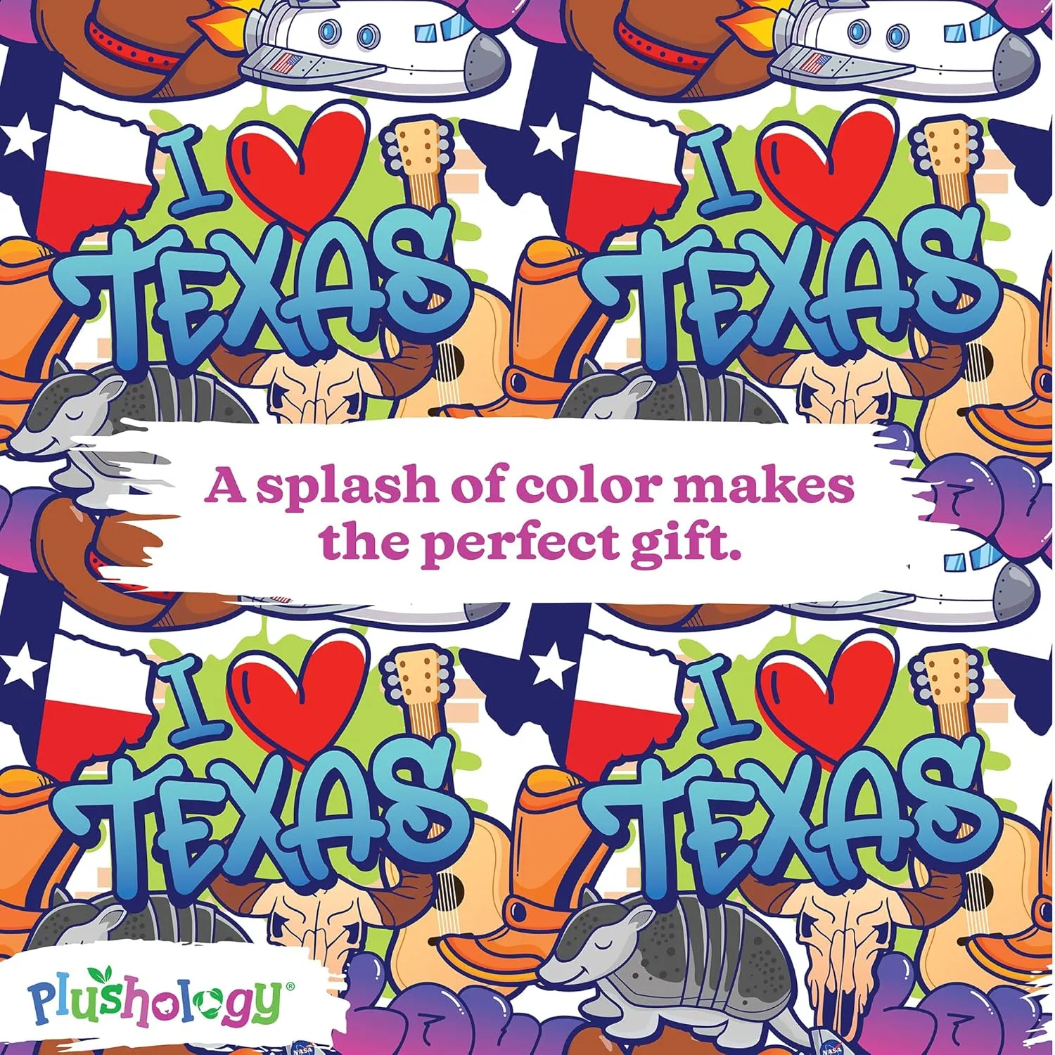 I Love Texas Graffiti Teddy Bear Eco Friendly Stuffed Animal; Cuddly Soft Velboa Plush Animal for Kids 3 Years Old to Adults; Child-Safe Embroidered Face Details (10" Tall When Seated)