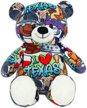 I Love Texas Graffiti Teddy Bear Eco Friendly Stuffed Animal; Cuddly Soft Velboa Plush Animal for Kids 3 Years Old to Adults; Child-Safe Embroidered Face Details (10" Tall When Seated)