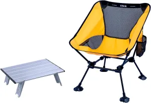 iClimb 1 Anti-Sinking Large Feet Chair and 1 Mini Folding Table Bundle, Ultralight Compact for Adults Outdoor Backpacking Camping Hiking Beach Concert